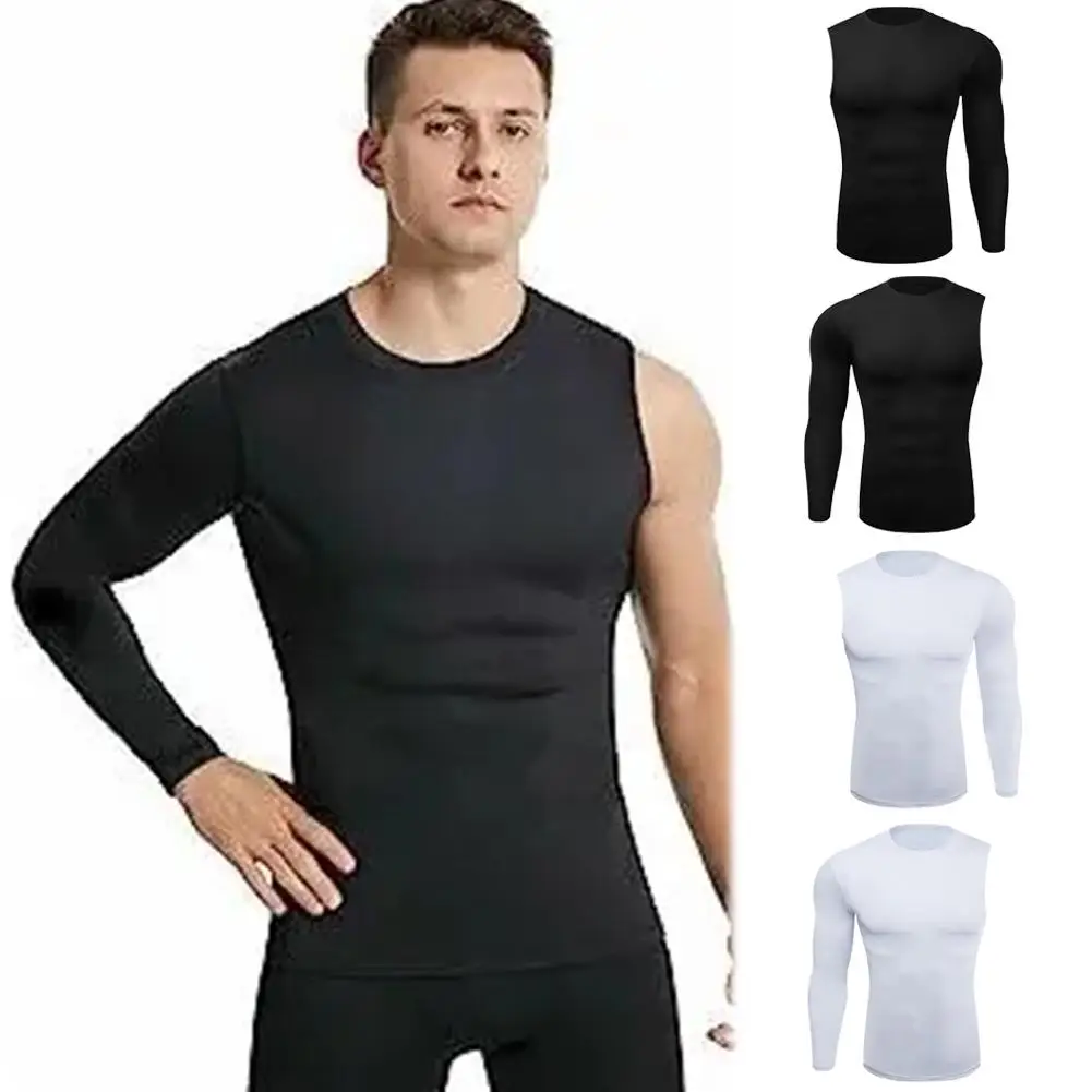 Men One Arm Long Sleeves T-Shirts Base Layer Basketball Outdoor Sports Tight Clothes Jogger Running Compression Fitness Gym I4I5