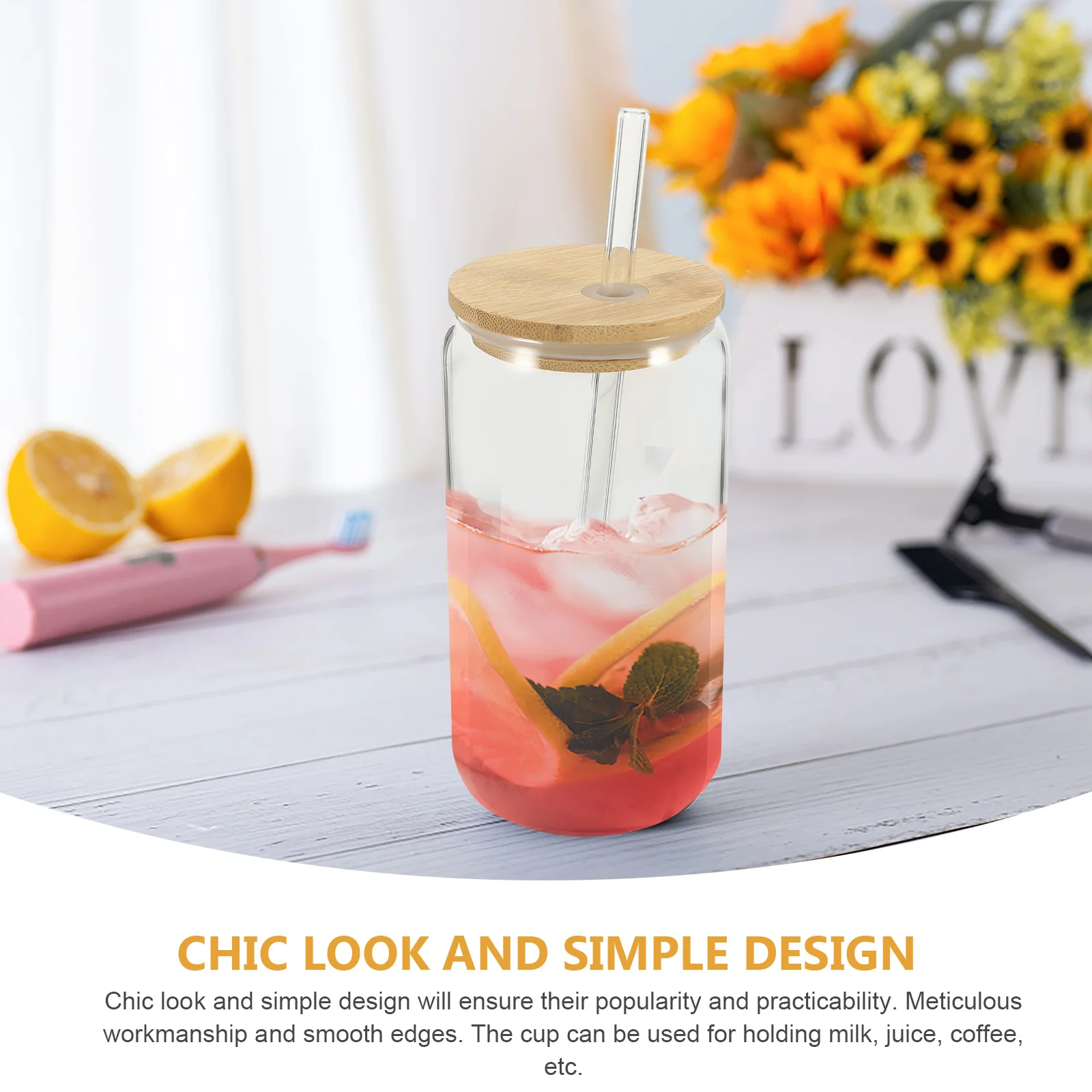 

Clear Glass Tumbler With Lid Straw For Iced Coffee Tea Juice Lid Glass Cup Kitchen Bar Use