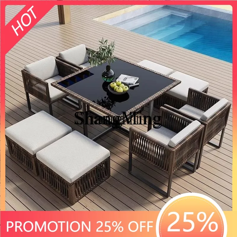 

Садовые столы и стулья из ротанга для террасы, водонепроницаемые и защищающие от солнца, для улицы и открытых пространств.