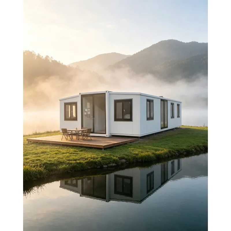 Customized Easy Build Waterproof Folding Tiny Home 40ft Expandable Portable Prefab Light Steel Container Rock Wool Panels