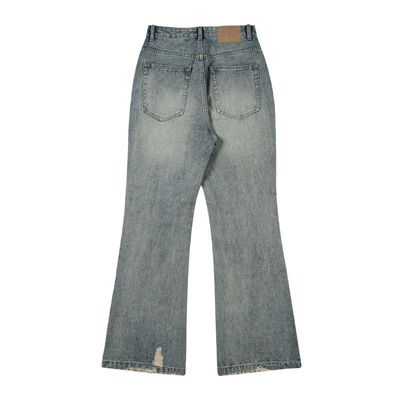 KSTUN ユーズド加工ジーンズ男性リッピングヒップホップバイクデニムパンツフレアパンツブーツカットメンズズボンヴィンテージ中空アウトほつれ