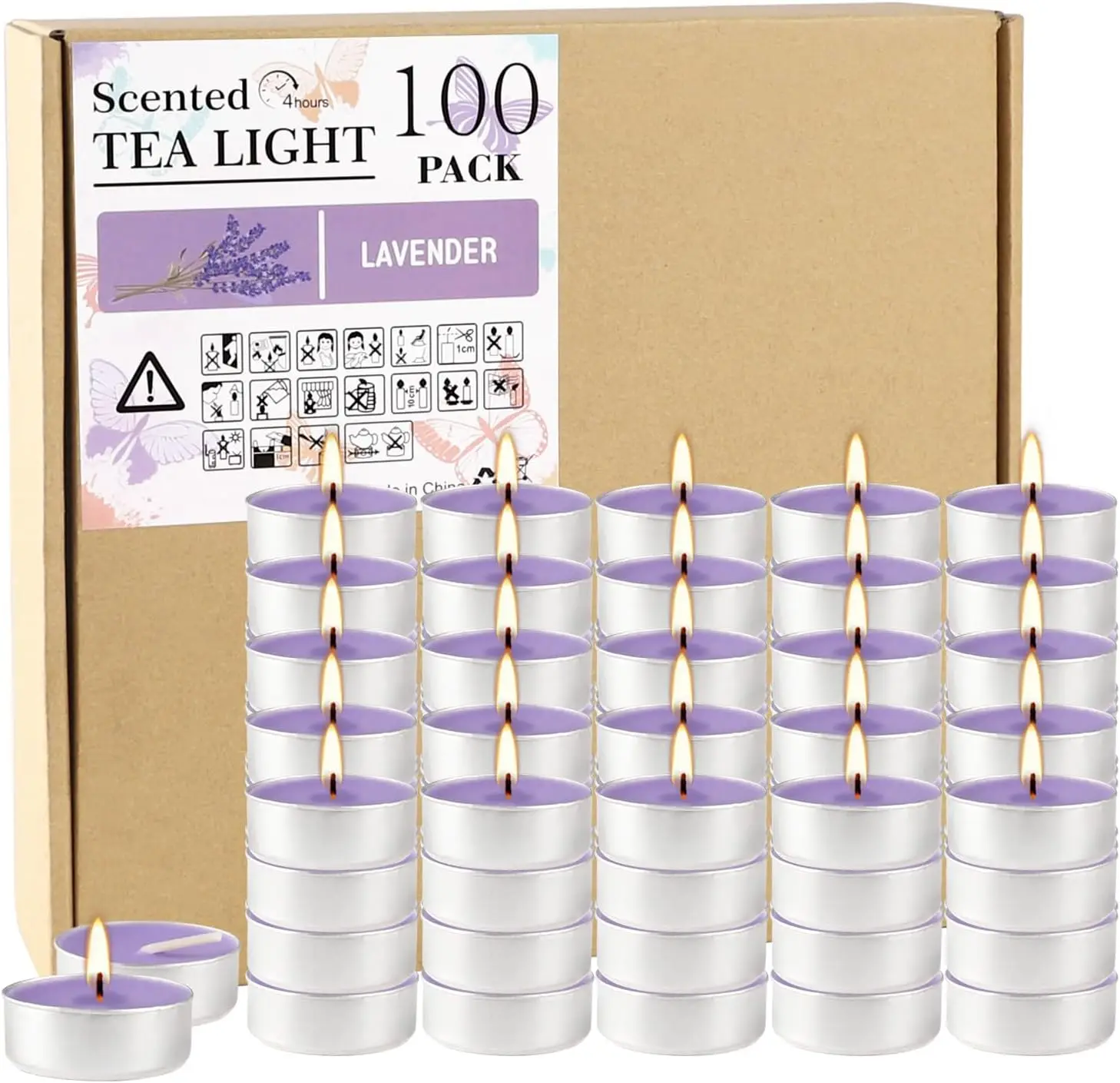 100 Lavender Scented Aluminum Shell Tea Wax, Purple Tea Wax Burns with Lavender Fragrance, Suitable for Family Parties