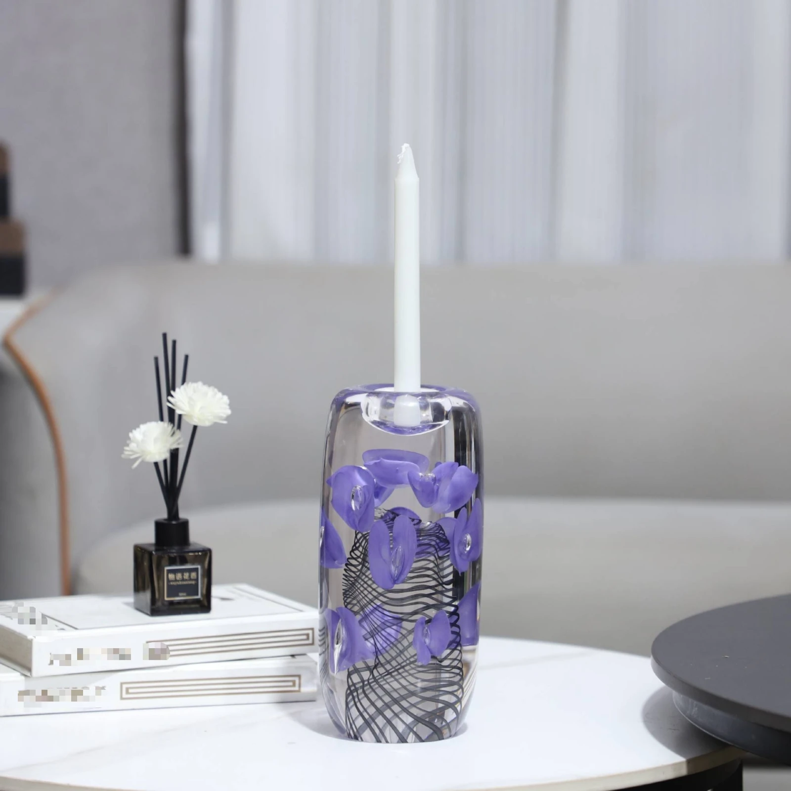 Violet Petal Glass Candle Holder Luxury Glass Candle Holder Home Decor High Clarity Ambient Lighting for Hotel, Showroom view 4