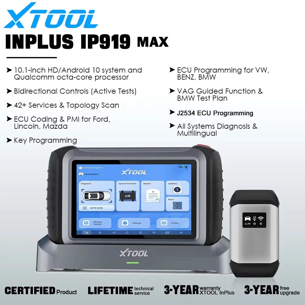 XTOOL Inplus IP919 MAX J2534 Car Diagnostic Tools,ECU Programming&Coding,Key Programmer,DOIP&FCA,Automotive Scanner,42+ Services