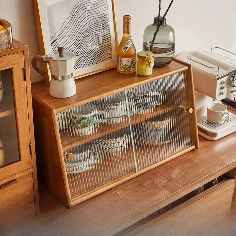 Фото Домашний держатель для пыли из цельного дерева Xiaoxing, настольный шкаф для хранения чашек, чайный сервиз, полка из вишневого дерева, край шкафа для хранения