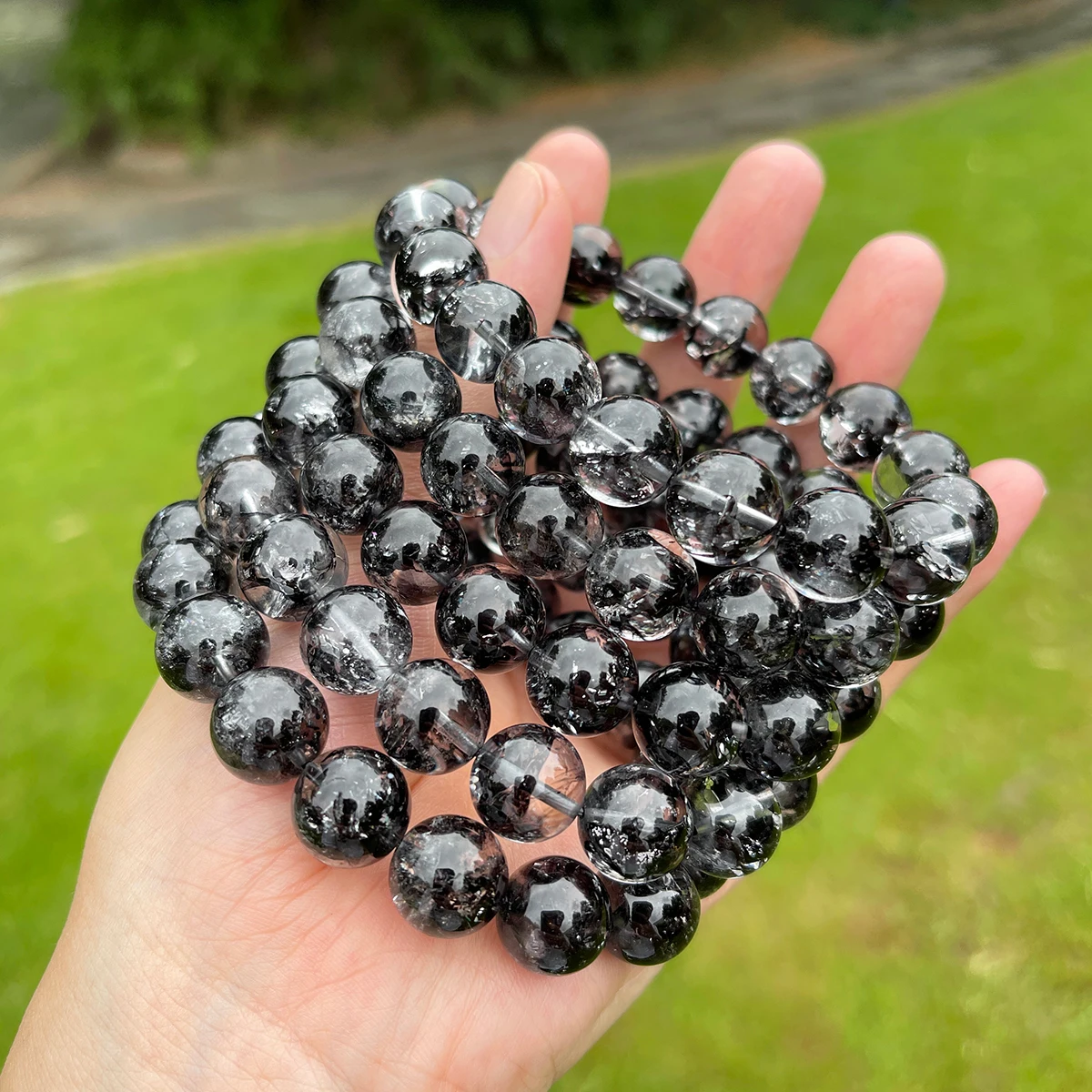 Enhanced Black Herkimer Diamond Beaded Bracelet Crystal Jewelry Fashion Handmade Natural Stone Gift for Women Men Accessories