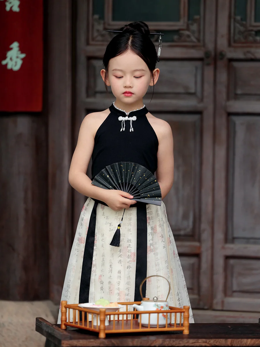 ملابس بناتي أطفال هانفو ، بدلة تانغ للأطفال ، تنورة على وجه الحصان ، خرافية فائقة ، على الطراز القديم ، الصيف