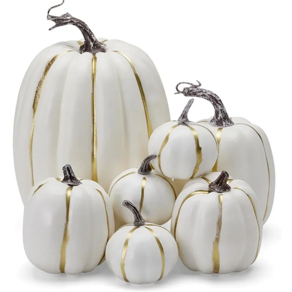 A Complete Set Of Seven Decorative Pumpkins That Are Perfect For Enhancing Any Seasonal Celebration Or Themed Event