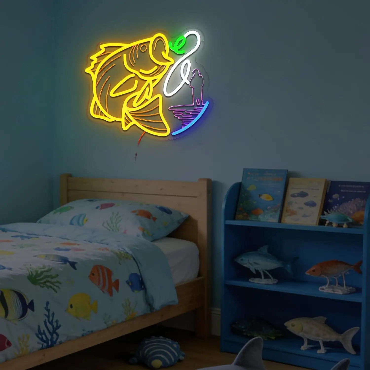 Fishing Neon Sign LED Light for Bedroom Fishing Gear Store Man Cave Game Room Bar Business Yacht Party Themed Wall Decor Gifts