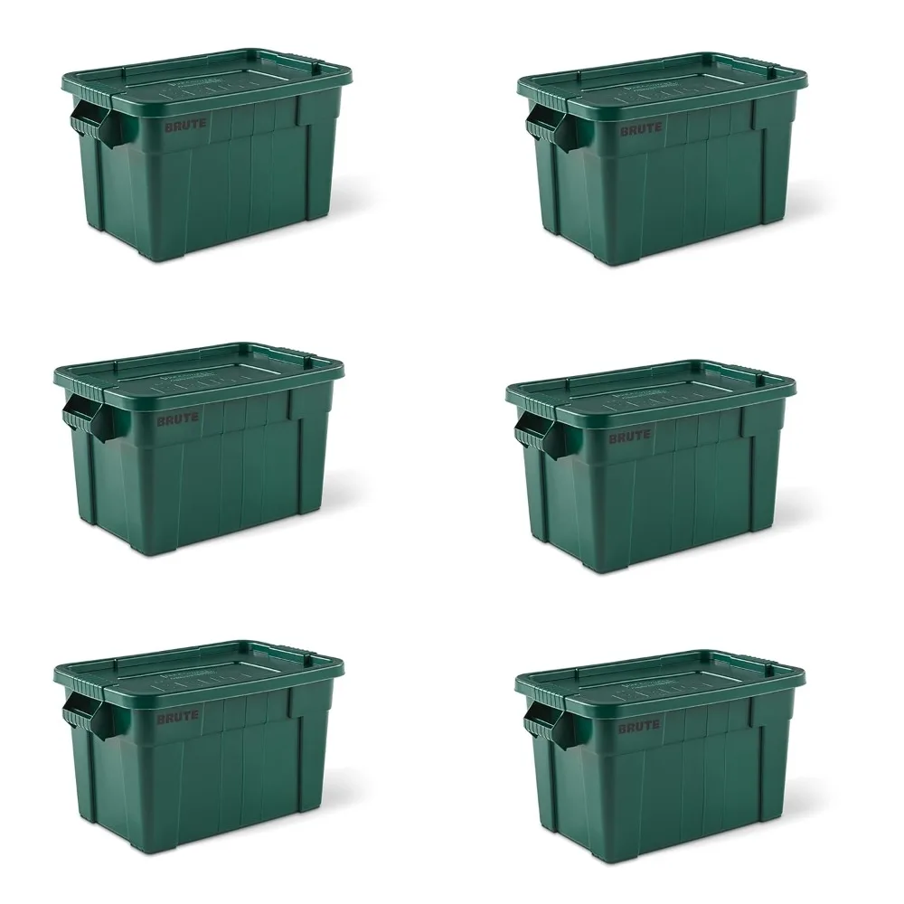 Commercial Products Brute Tote Storage Container with Lid-Included, 20-Gallon, Dark Green, Rugged/Reusable Boxes