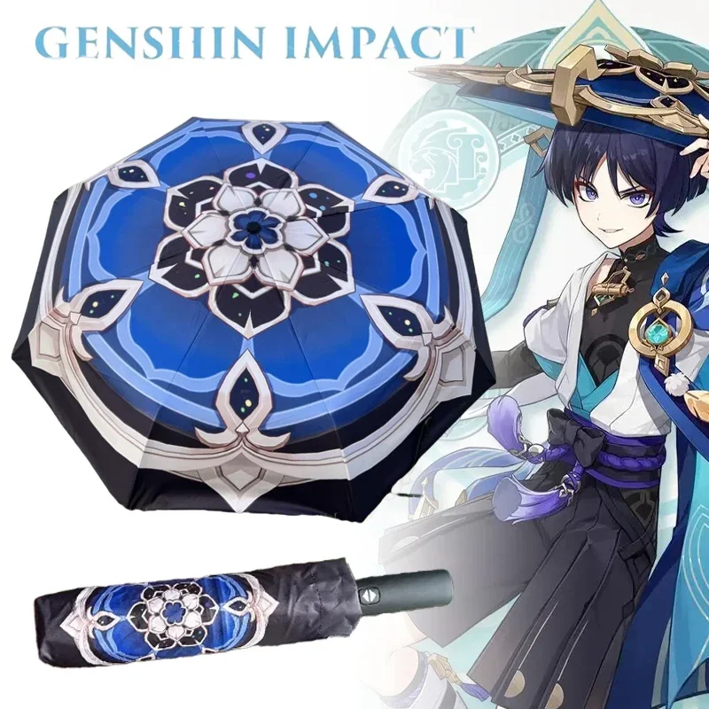 Genshin Wanderer Umbrella Aesthetic Windproof UV Blocking Parasol Genshin Impact Balladeer Blackout Anime Rain Umbrellas Parasol