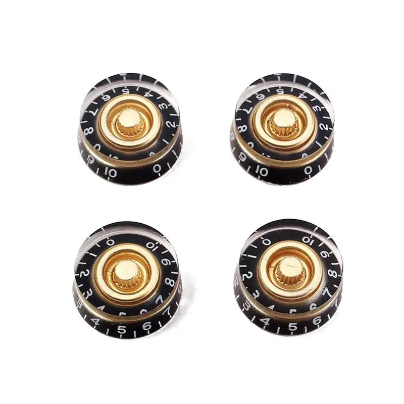 4PCS Black Gold Guitar Control Knobs Acrylic Guitar Speed Knobs with White Word for Electric Guitar Accessories Parts