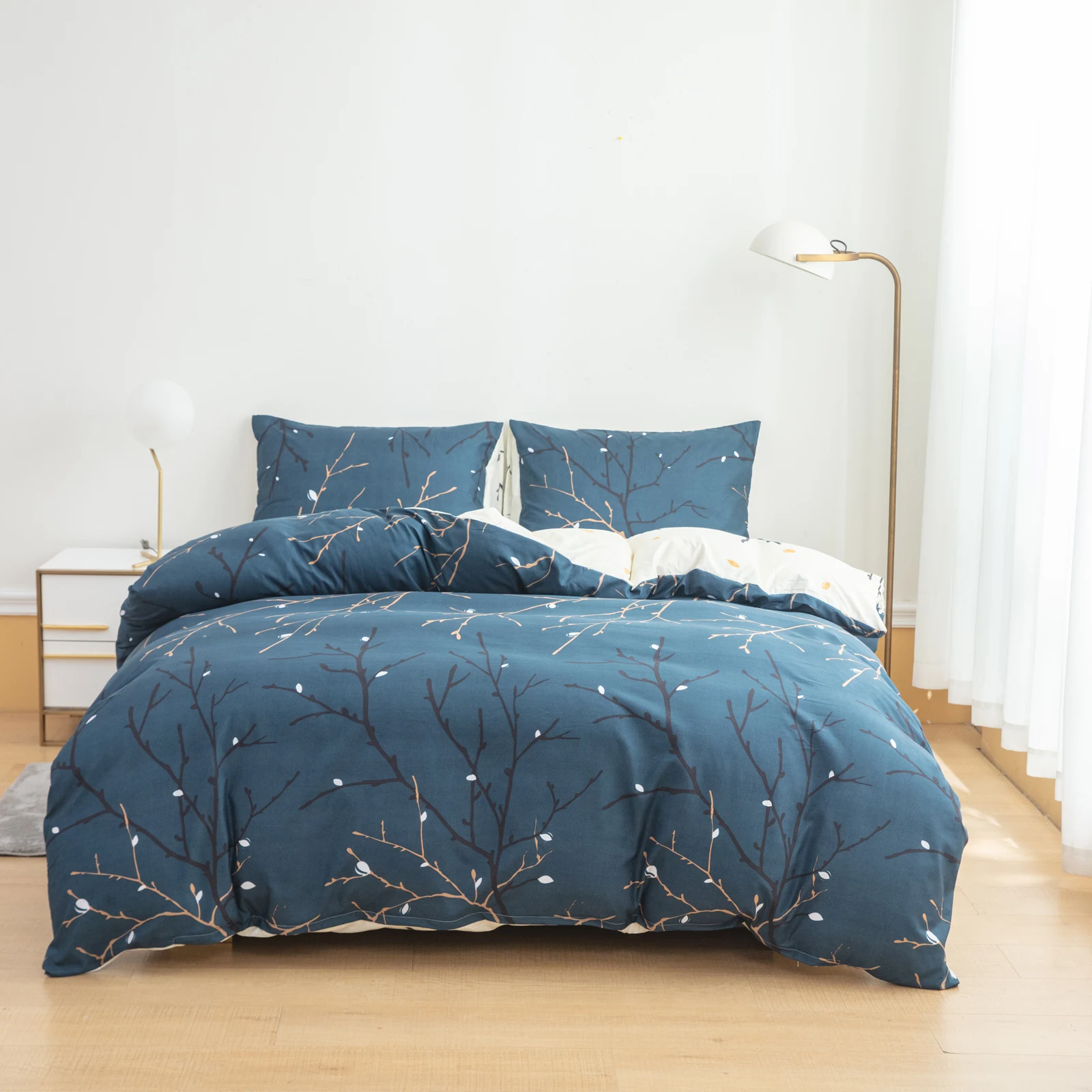 2 Pillowcases + 1 Duvet Cover, Polyester Floral Print Ab Version Double Bedspread 3-Piece Set, Ultra-Soft and Comfortable Polyester Breathable Bedding Duvet Set, Suitable for Bedroom and Guest Room (Bedspread + Pillowcases, Without Quilt and Pillow Core) Zipper Duvet Cover + Pocket Pillowcase