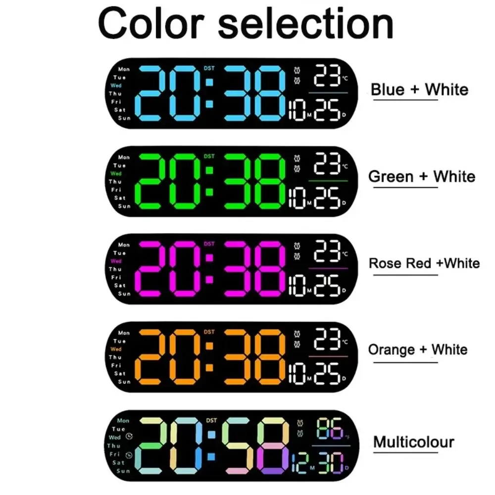 Ambient Lights LED Digital Wall Clock Humidity Display Temperature Display Electronic Alarm Clock Countdown Timer Dual Alarm