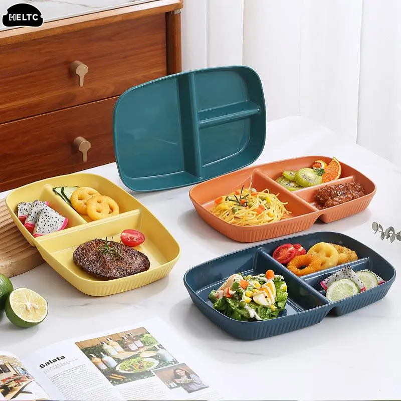 1PCS PlateDivided Dish Diet Reusable Dinner Plate Kitchen Dinnerware Portion Plates For Adults 3 Compartments Microwave Safe