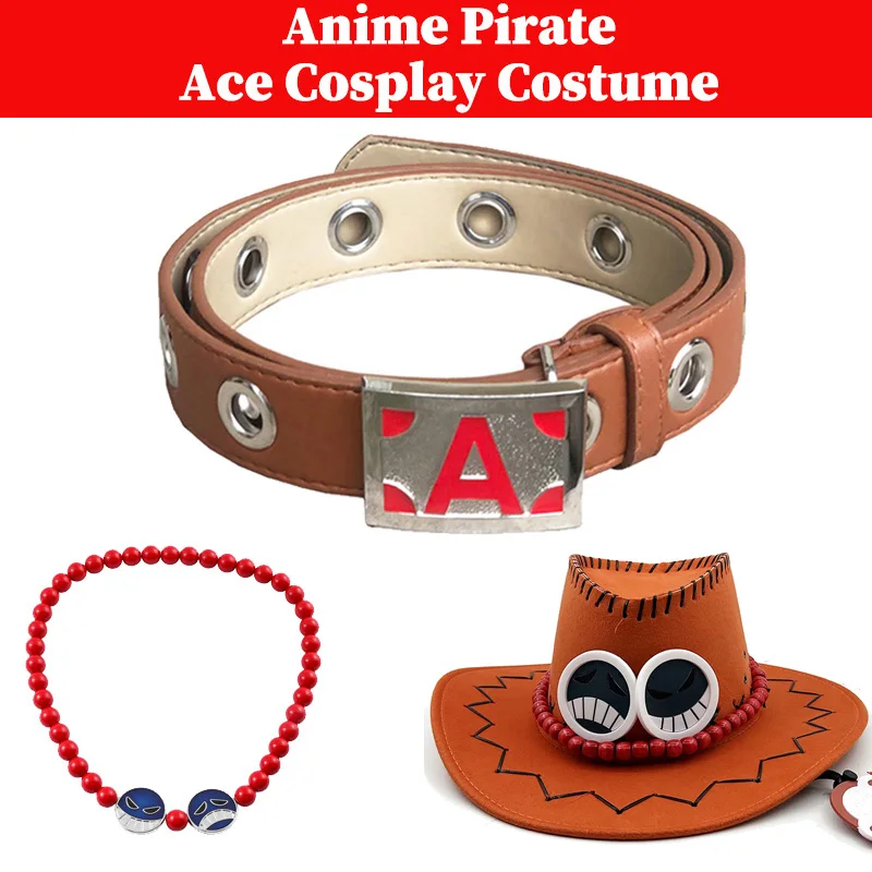 Ace Cosplay Belt Necklace Hat Costume Props Anime Pirate Disguise Outfits Accessories Unisex Disguise Halloween Party Suit