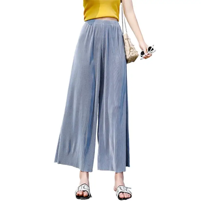 

Summer Women Casual Cool Loose Pants Elastic High Waist Trouser Ice Silk Wide Leg Pants Plus Size overalls jogger vetement femme