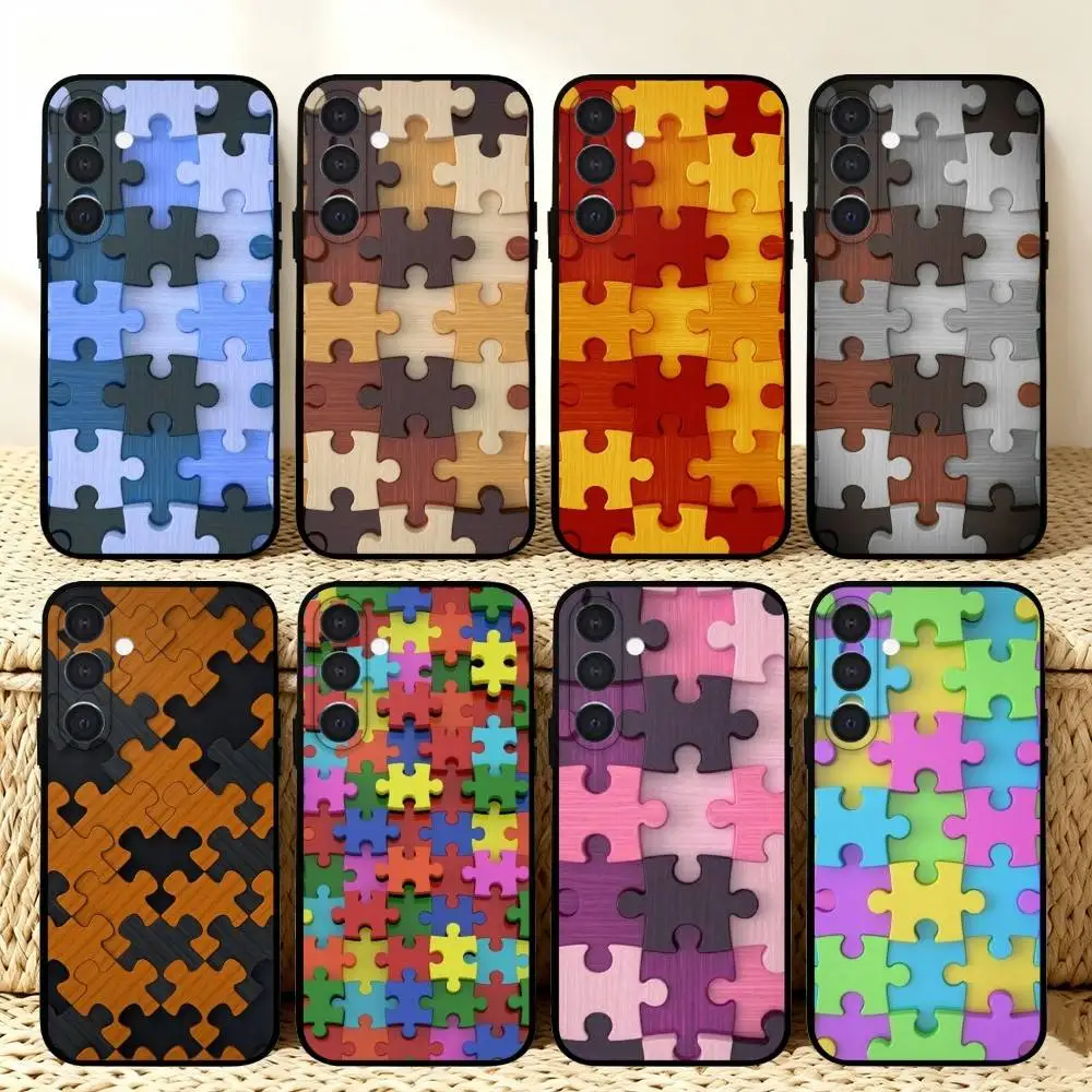 

A-Autism S-Support P-Puzzle Pattern Phone Case For Samsung A73,72,71,A52,51,40,41,A22,A32,31,A13, Soft Black Shell