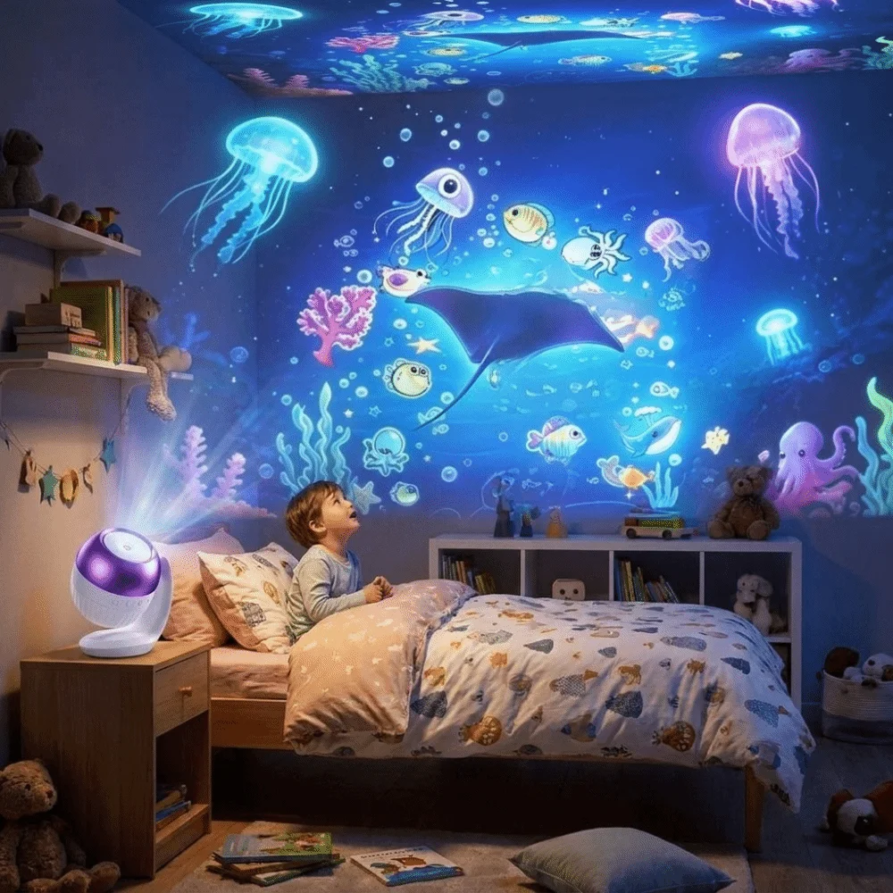 24 Patterns Star Projector Night Light with Sleep Sound Auto Timer Starry Sky Lamp Rotatable Starry Ocean Atmosphere Lamp
