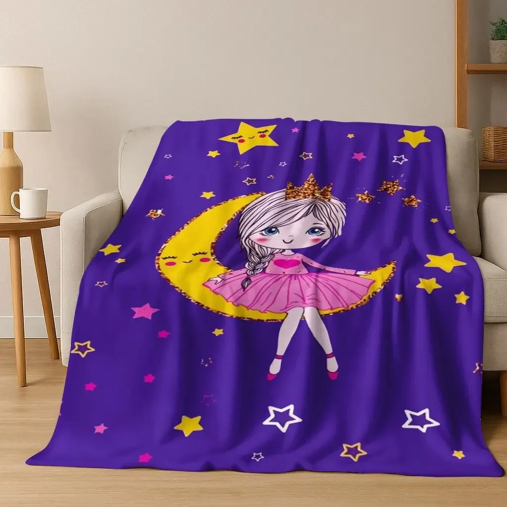 Elegant Ballet Dacing Girl Ballerina Cartoon Flannel Blanket,Cozy Soft Throw Blanket for Home Bedroom Bed Sofa Cover Gift Kids
