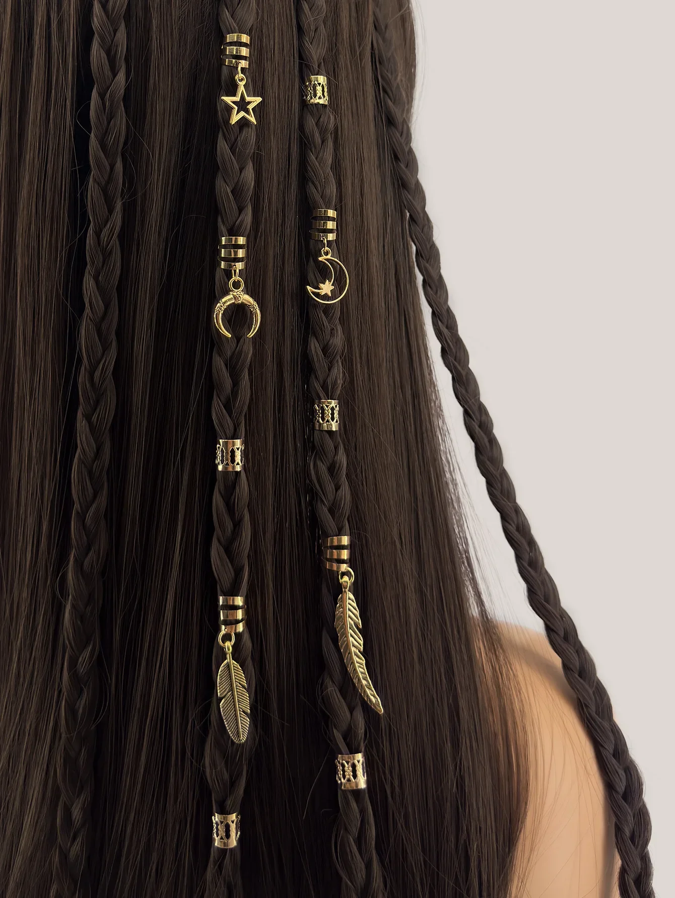 

26pcs Mix Set Exquisite Feather Moon Star Braided Dreadlock Accessories Hair Braid Rings Clips Dread Locks Metal Hair Braiding