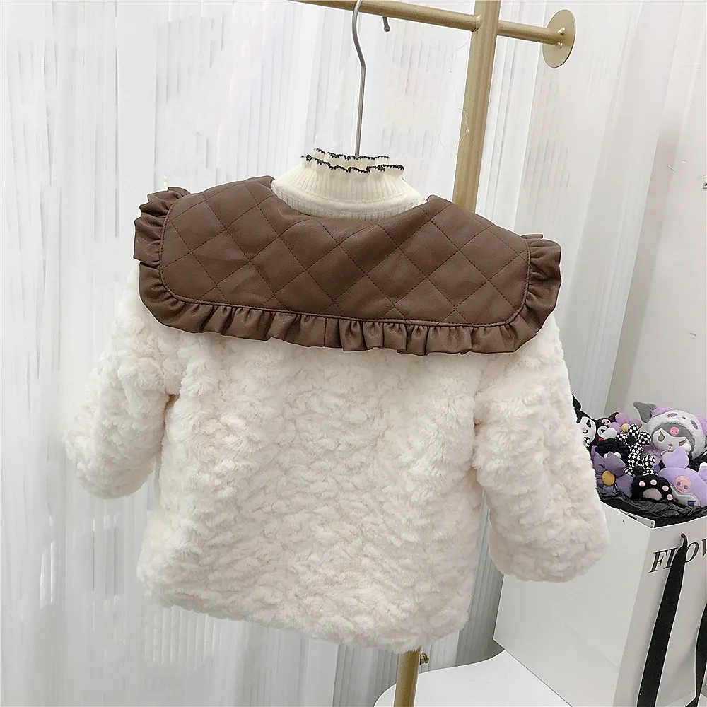 Jackets Girl Winter Plush Loose Coat Keep Warm Baby Thickening Children Clothing Tops 2024 Simple Fashion Open Stitch