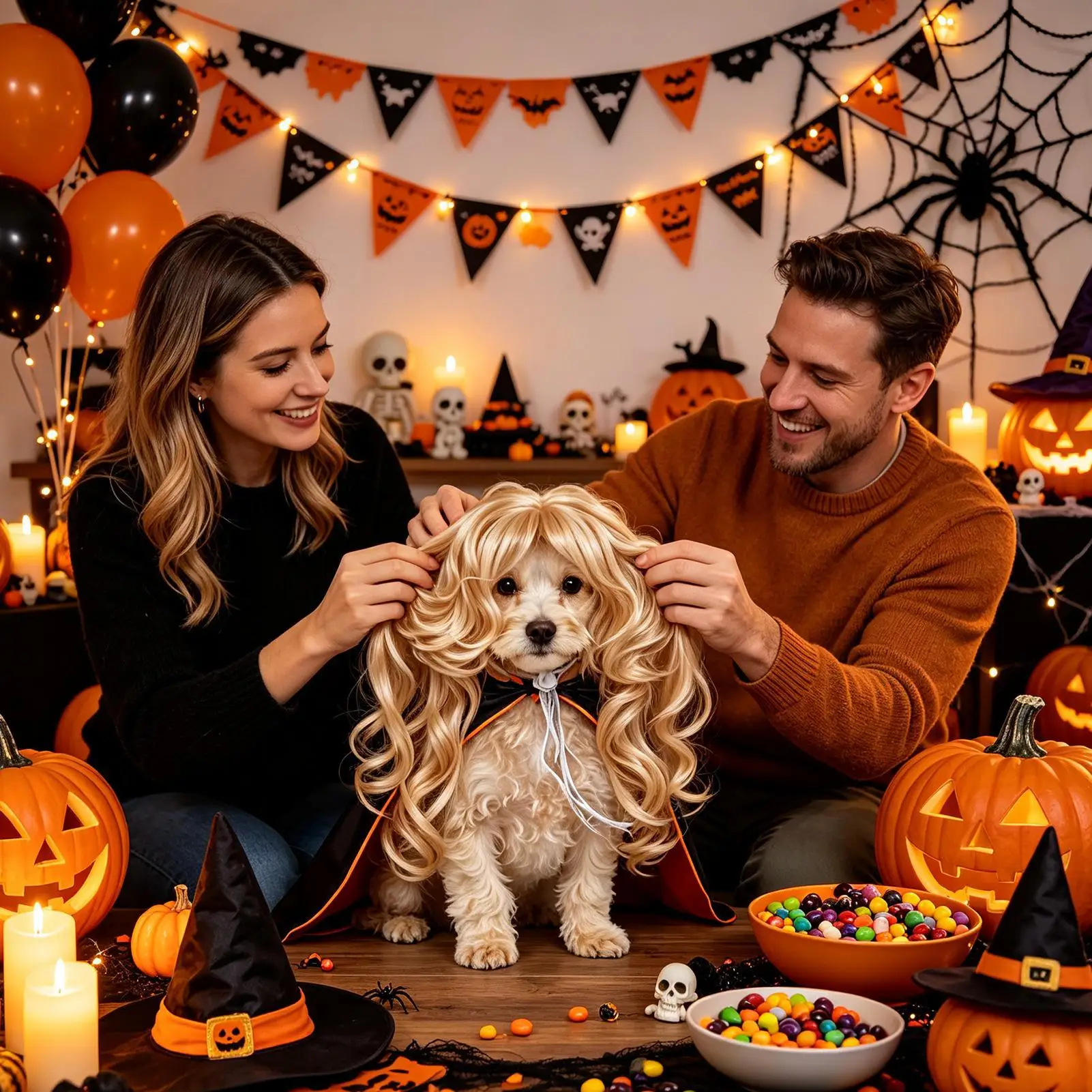 Pet Wigs For Dogs Elastic Bands Adjustable Breathable Mesh Pet Show Performance Stage Wigs For Halloween Cosplay Carnival