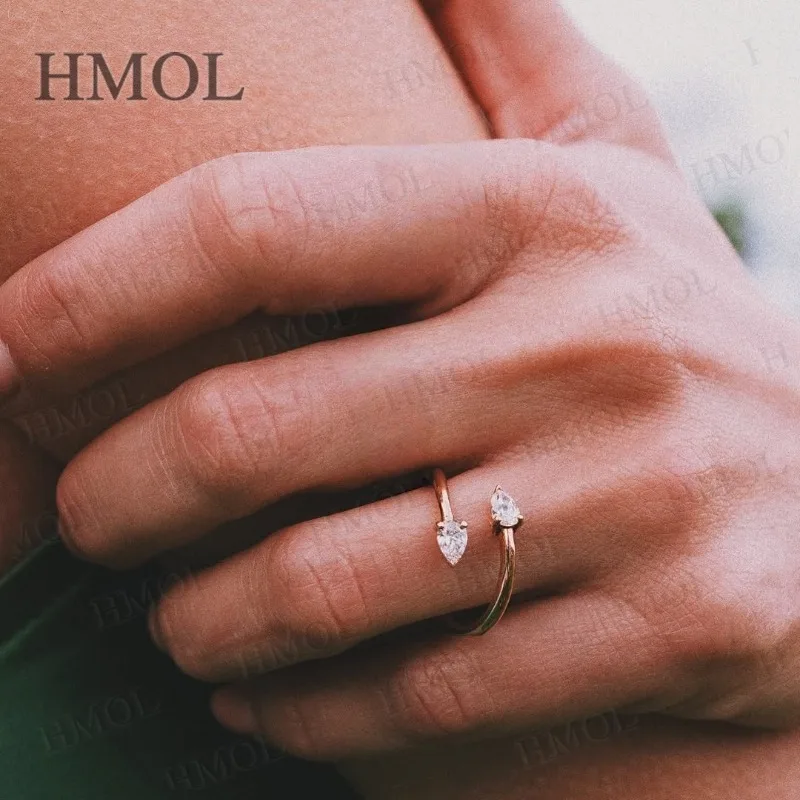 Custom Ring Two Pear Shape Open Moissanite Lab Grown Gemstones 925 Sterling Silver Wealth Charms Anniversary Gift Daily