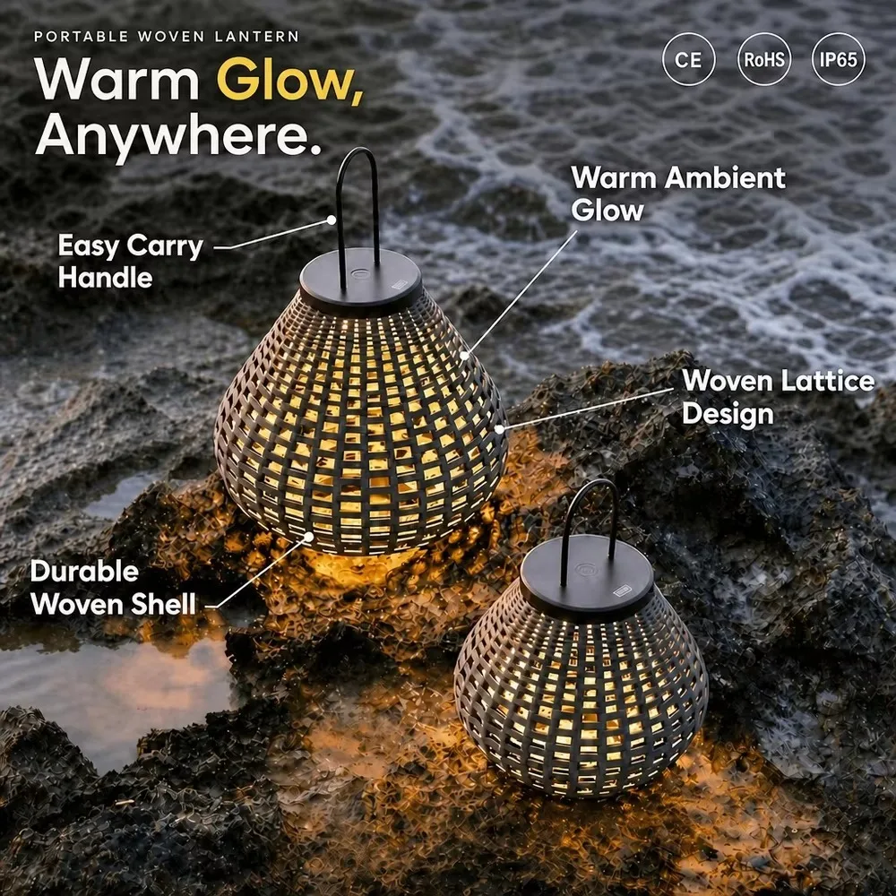 Knitted aluminum lantern portable floor lamp LED rechargeable touch switch black handle warm lighting suitable for outdoor use