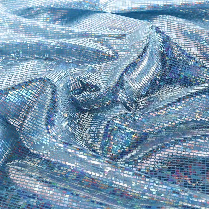 레이저 무지개빛 반짝이는 핫 스탬핑 블록 원단 재봉 무대 공연 의상 배경 장식 디자이너 원단