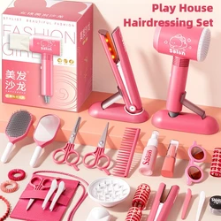Girls Beauty Salon Set Kids Hair Beauty Makeup Set Simulation Hair Dryer Fashion Styling Tool Pretend Play House Gift Fun Game