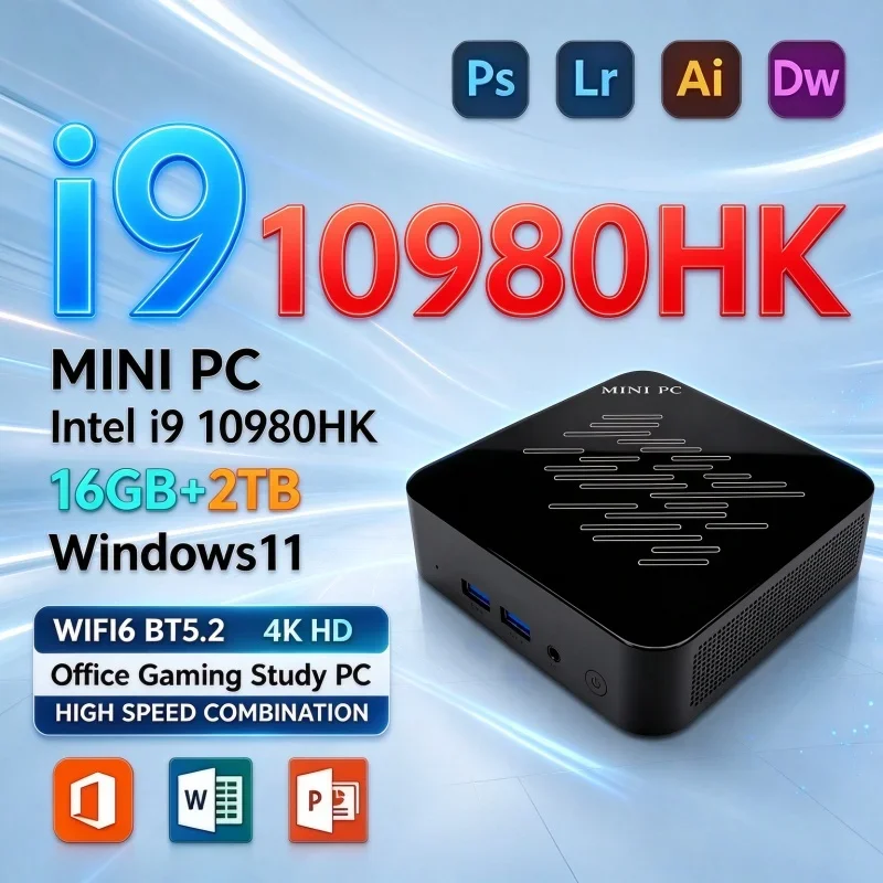 Lightweight Pocket Mini PC Intel I9 10980HK Windows11 16GB RAM 1TB/2TB SSD WiFi6 BT5.2 4K Home Daily Office Gaming Desktop