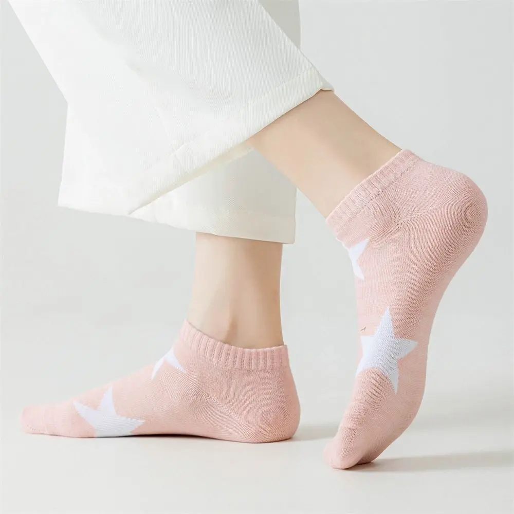10Pairs Fashion Summer Y2K Star Short Socks Breathable Elastic Boat Socks Cotton Hosiery Ankle Tube Socks Girl
