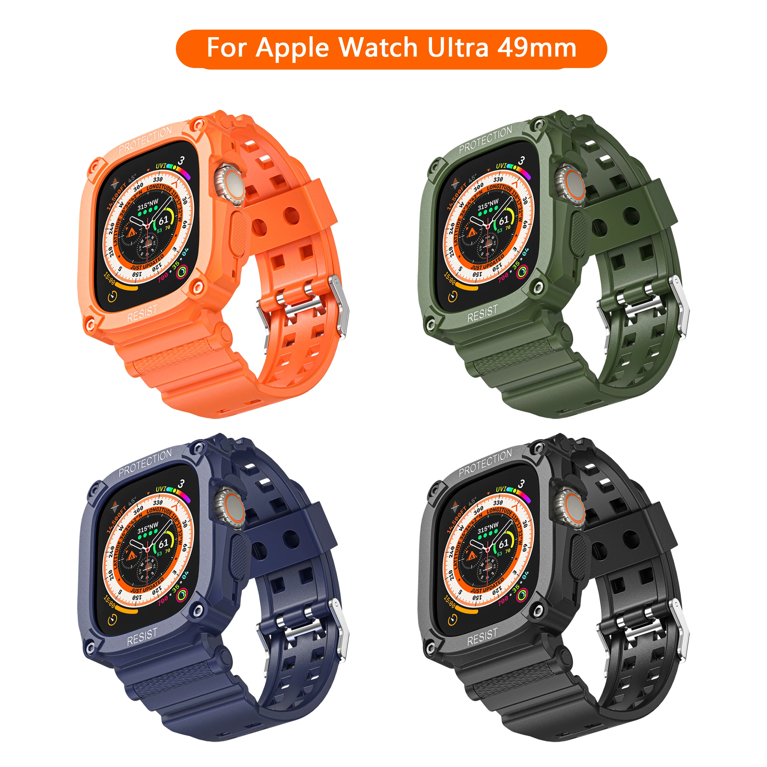 Kompatybilny z Apple Watch Band 49mm z obudową zderzaka, wytrzymałe męskie opaski do serii iWatch Ultra Sport wojskowe etui ochronne