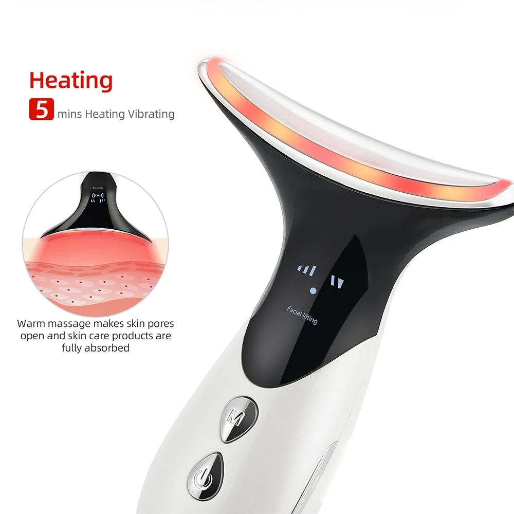 ION Heat Neck Face Lifting Massager EMS Double Chin Reducer LED Photon Rejuvenation Beauty Device Skin Tightening Anti Wrinkle