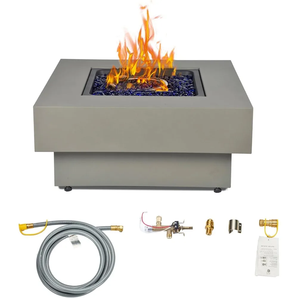 

32.5-inch Fire Table with Natural Gas Conversion Kit, 50,000BTU Outdoor Modern Patio Fire Pit Table w/Square Burner Lid, Glass R