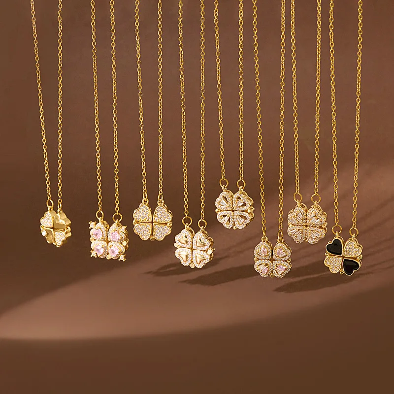 Lucky Four Leaf Clover Heart Necklace Light Luxury Niche Design High Sense New Clavicle Chain Gift for Student Best Friend
