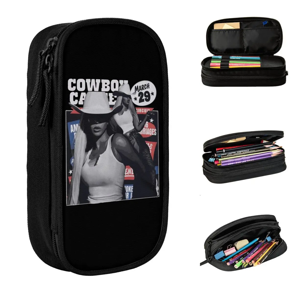 Cowboy Carter Beyonce 2024 Tour Pencil Case Pencil Pouch Pen Holder for Student Big Capacity Bags Students School Gifts