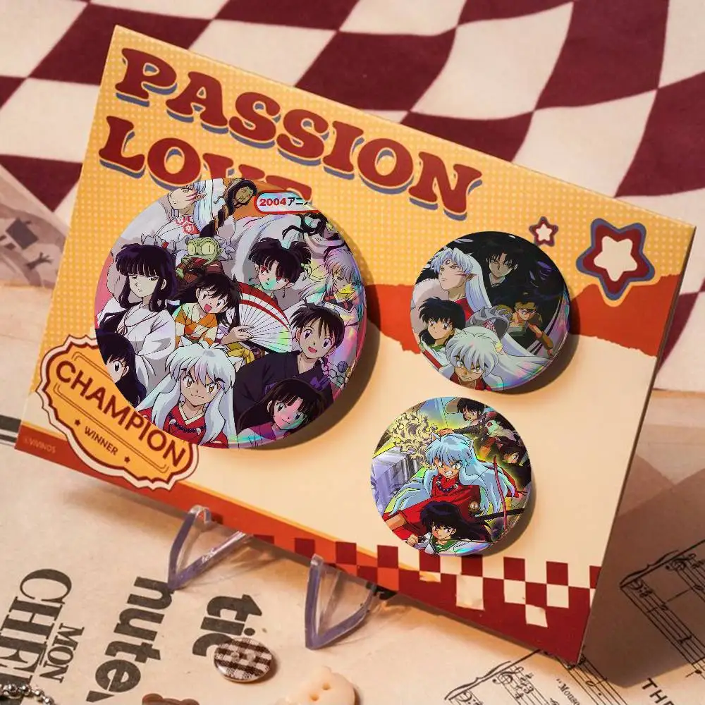 Anime Classic I-Inuyasha For Badge Personalized Custom Laser Reflective Badge Hologram Metal Enamel Pin Brooch Souvenir Gift