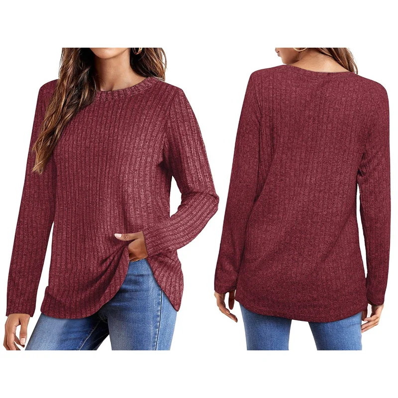 

Long Sleeve Shirts For Female Loose Fit Crew Neck Blouse Dressy Casual Fall Winter Pullover Outfits Red XL
