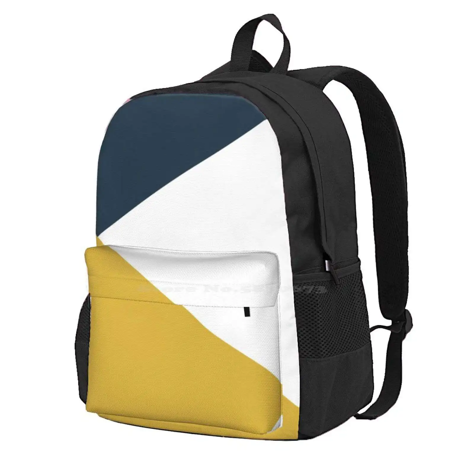 

Angled Color Block In Navy Blue, Light Mustard Yellow, And White Hot Sale Schoolbag Backpack Fashion Bags Color Blocking