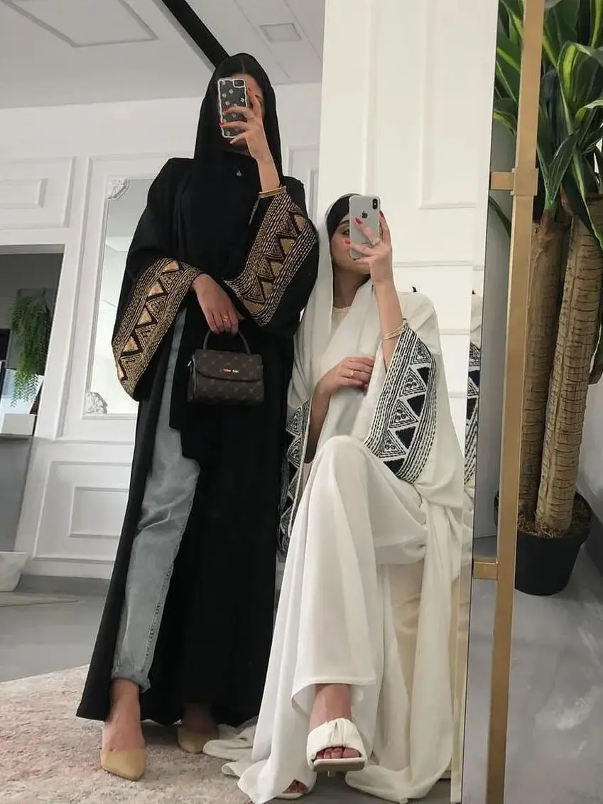 Fashion Embroidery Kimono Oversized Muslim Robe abaya syari female full length Silky Muslim abaya Worship Service abayas wy2004