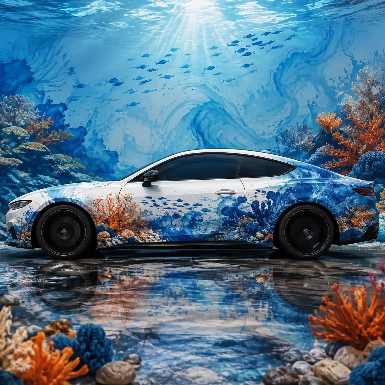 Ocean Coral Reef Car Wrap Vinyl, Full Body UV Protection