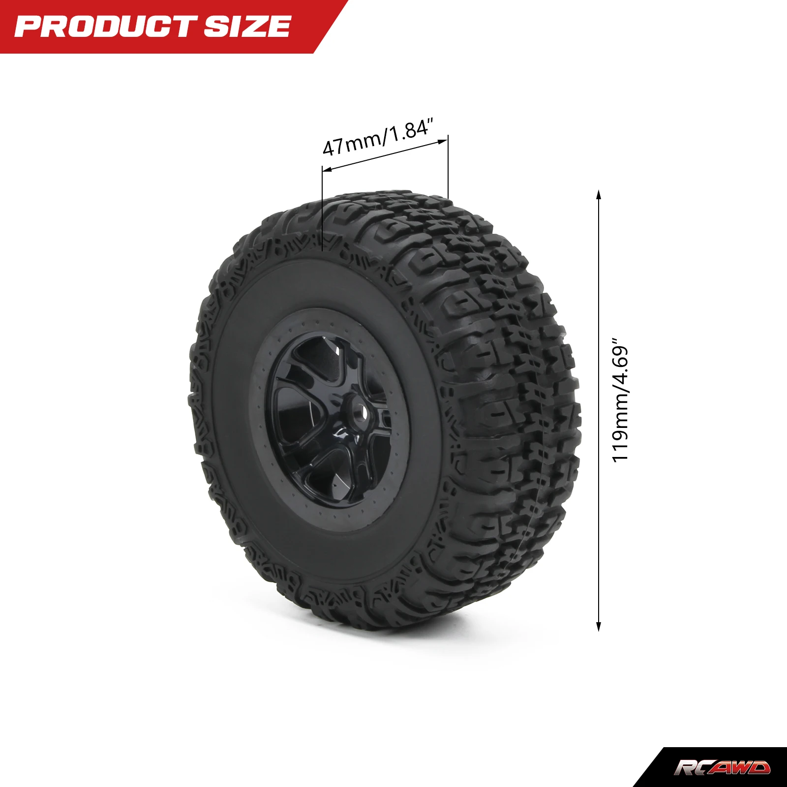 RCAWD Front/Rear 2.2/3.0 Pre-Mounted Tires wheel rim  for 1/10 LOSI Baja Rey 4WD 1/10 Hammer Rey U4  Rock Racer Upgrades parts