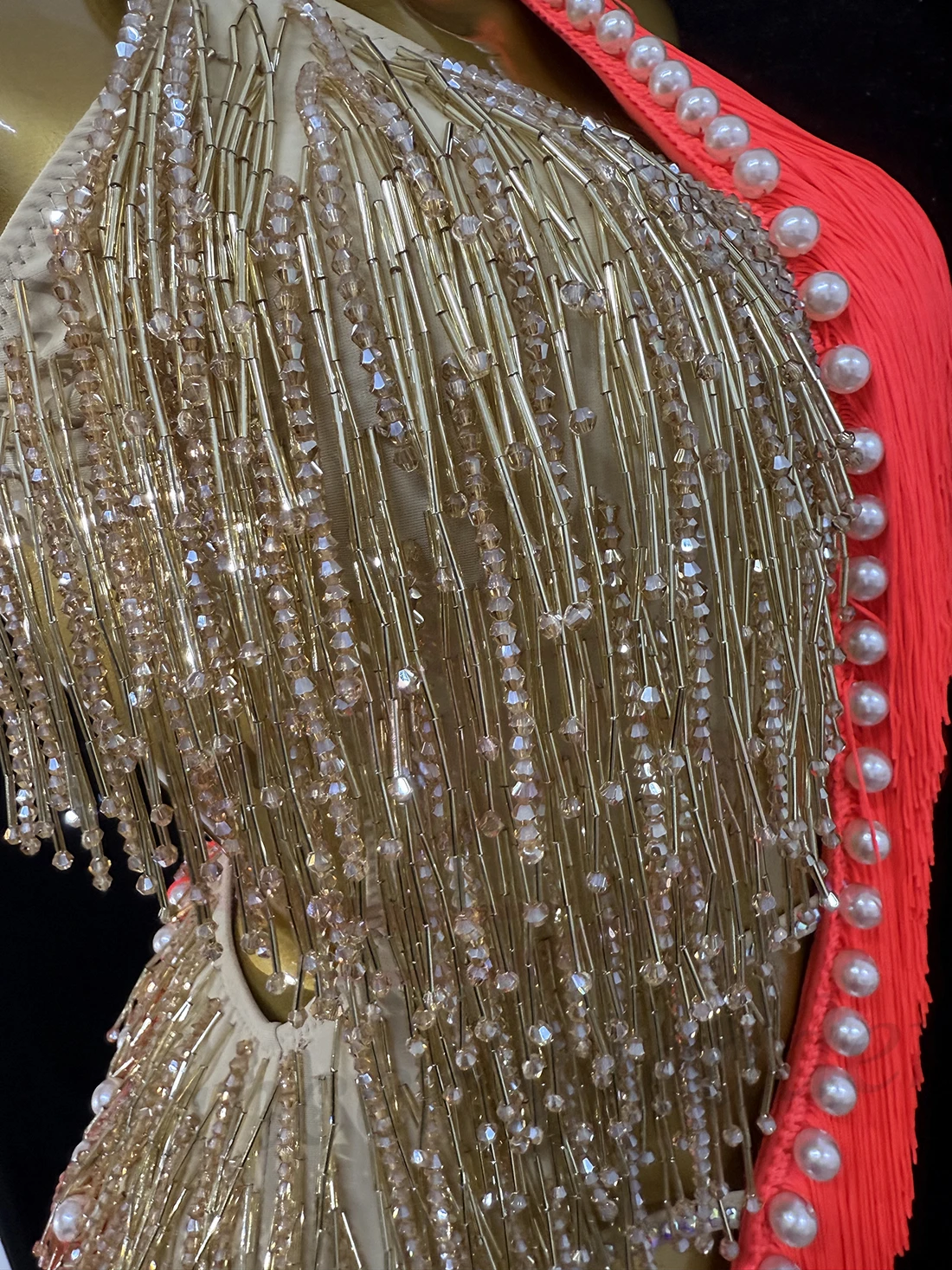 Latin dansers, volwassenen, kinderen, hoogwaardige op maat gemaakte holle splitsing parel kwastje tango samba ab steen prestatie jurk