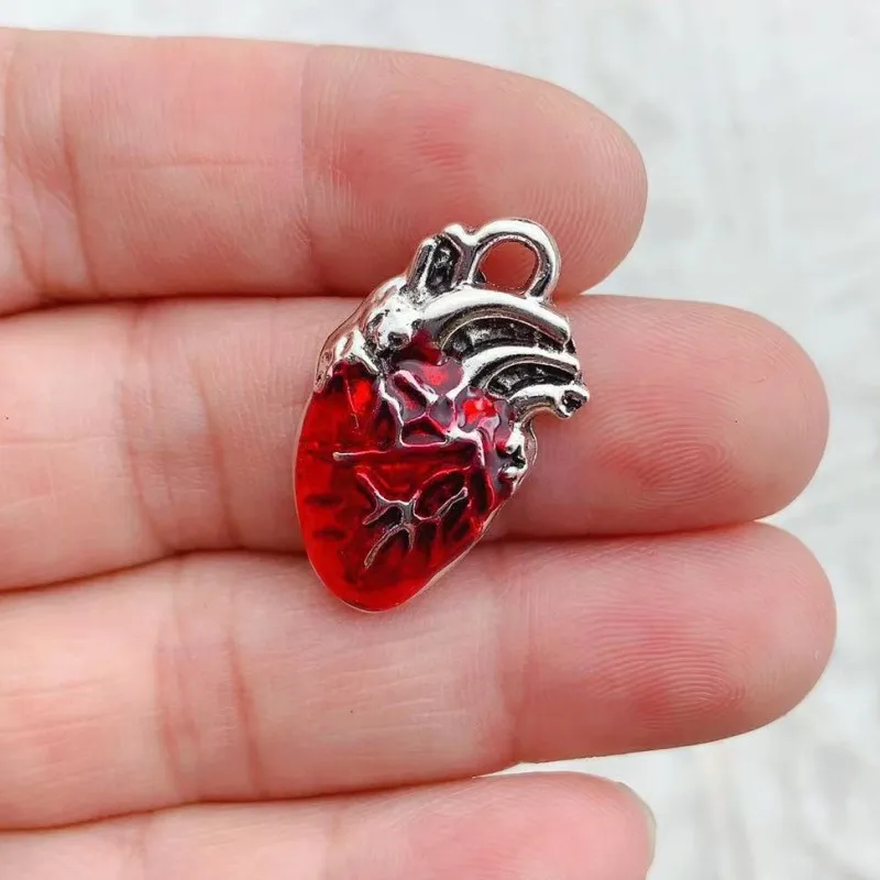 10pcs 25*14mm Enamel Silver Color Human Heart Organ Charms Science Medicine Anatomical Pendant Biology Jewelry Finding