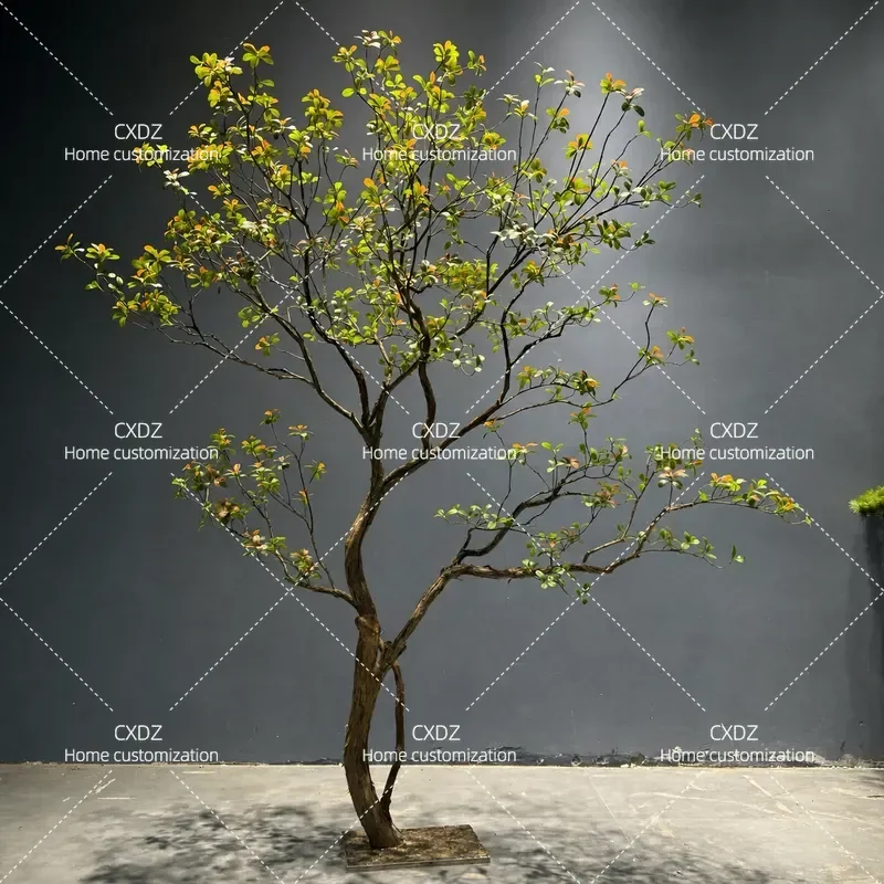 High-end simulation island spring flowers and green plants interior decoration landscaping floor ornaments simple fake tree
