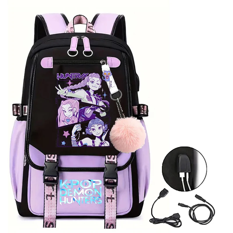 Plecak Kpop Demon Hunters Huntrix Damski Męski Modny Plecak Podróżny Młodzieżowy Ładowanie USB Outdoor Torba Szkolna Uczniowski Boobbag