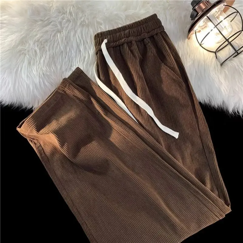 

Corduroy Fashion Spring Men Trousers Casual Loose Solid Color Multiple Colour Trousers Straight Cylinder Youth Wide Leg Pants