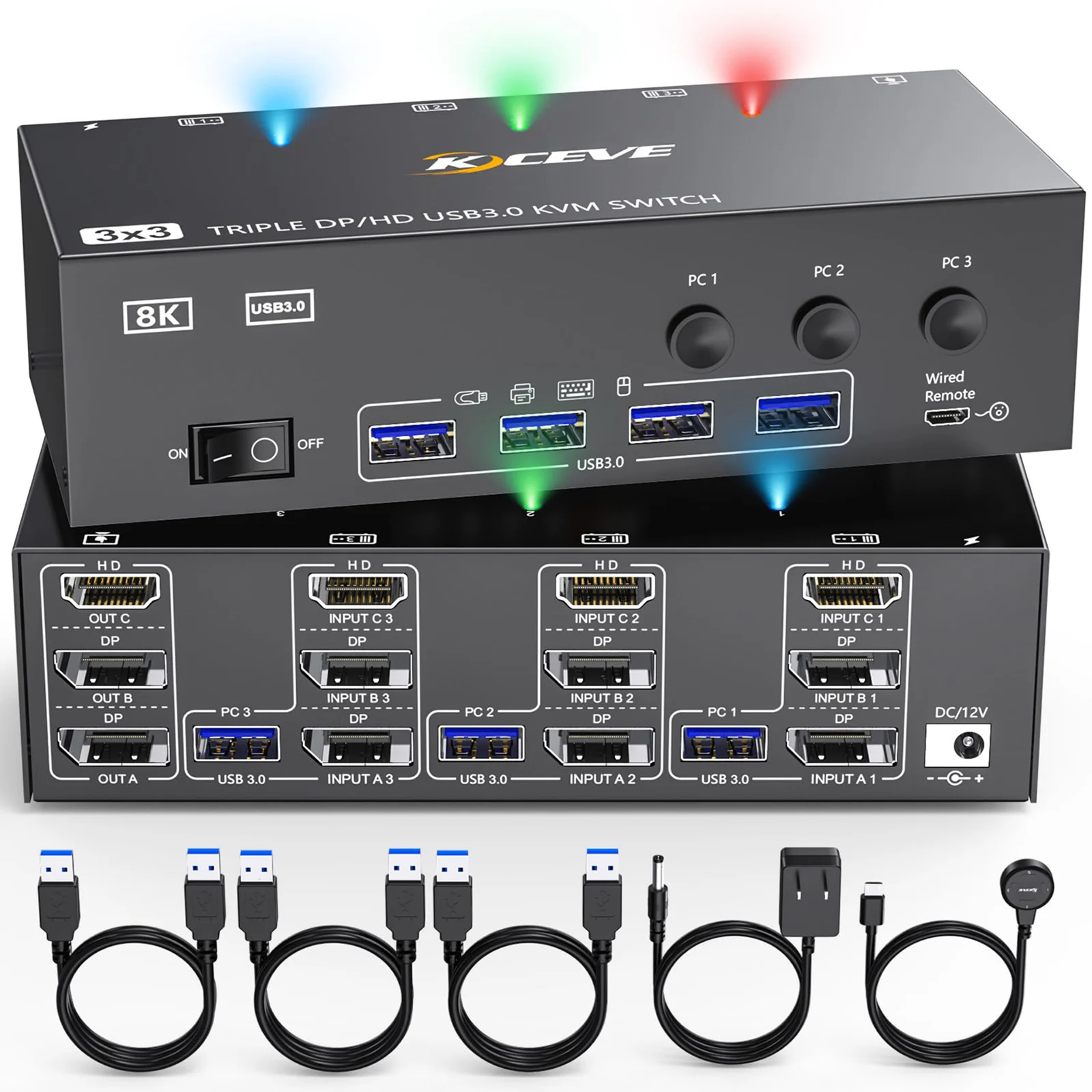 

4K@144Hz HDMI KVM Switch 3 Monitors 3 Computers, Displayport KVM Swtiches 8K@30Hz,